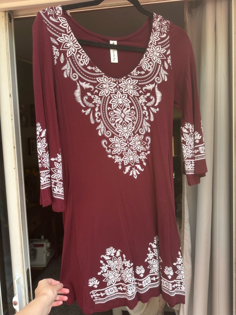 Women's Maroon Floral Print Tunic Top